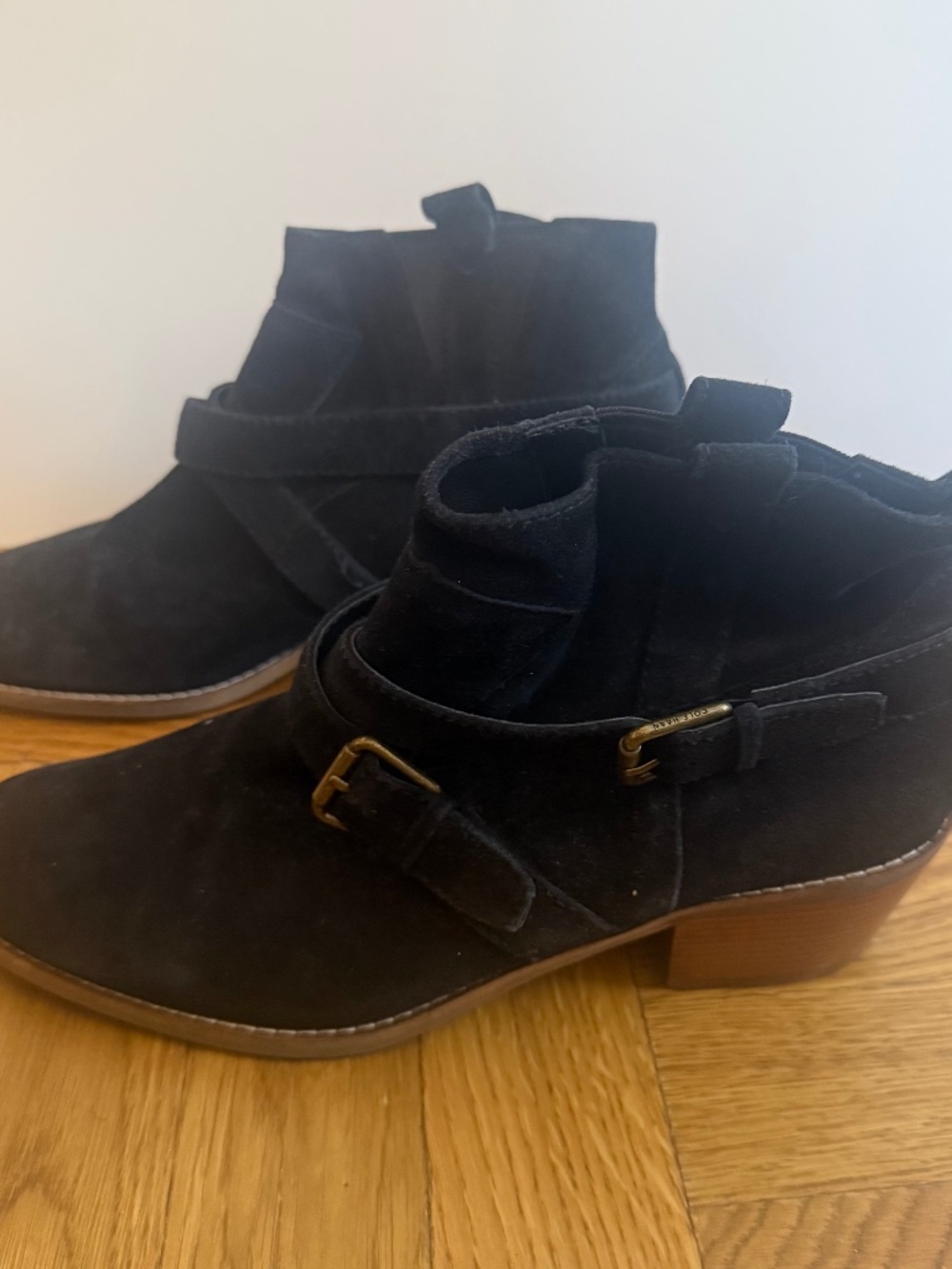 Cole Haan Grand OS Black Suede Ankle Boots Womens Size 9B Buckle Strap Booties